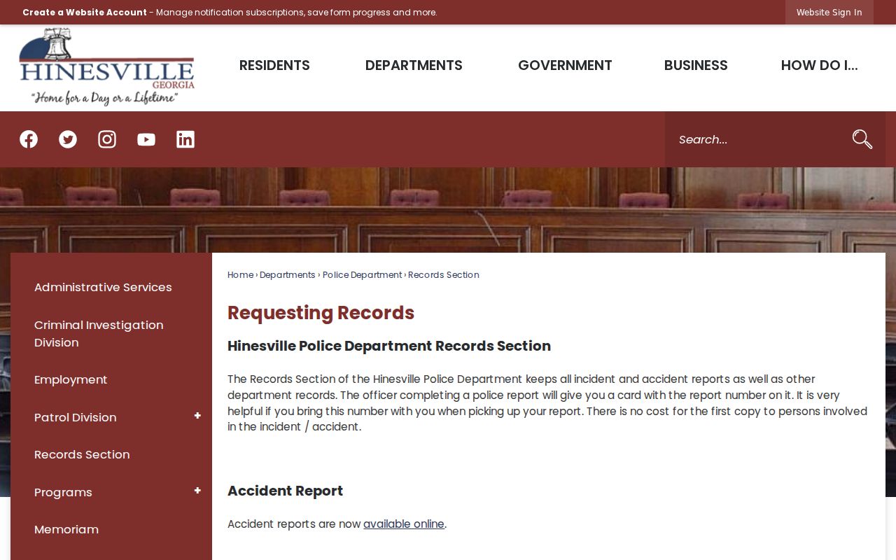 Liberty County arrest record Hinesville Police Records Section