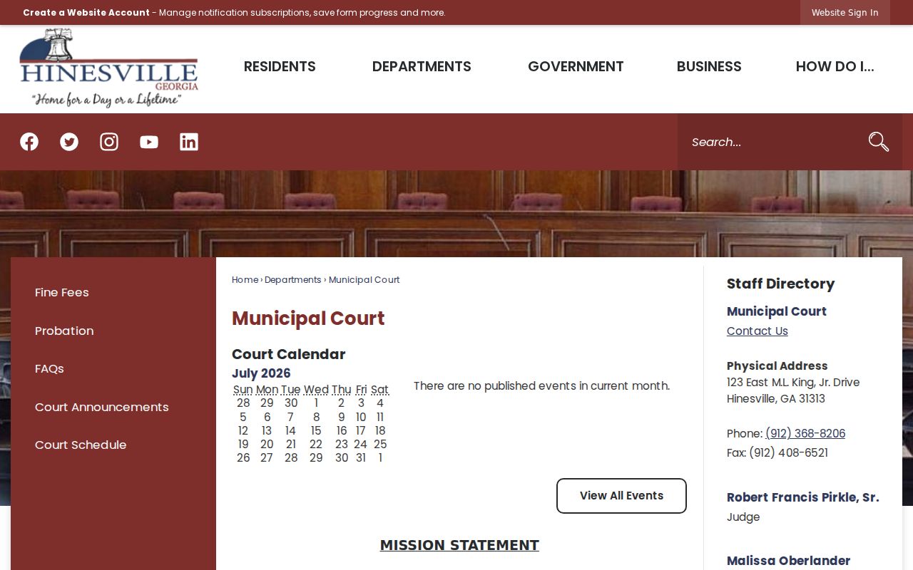 Official Hinesville Municipal Court information and payment links
