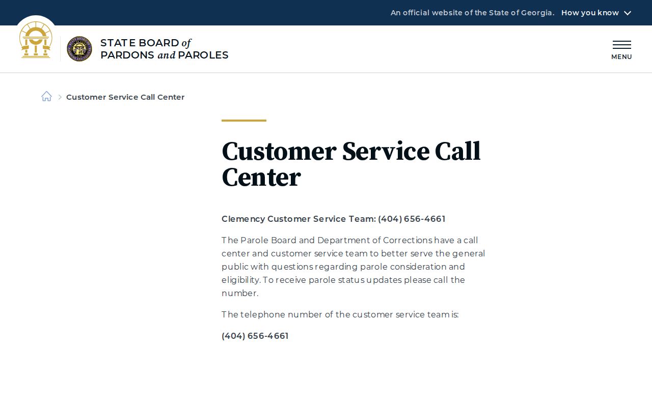 Georgia parole status customer service information