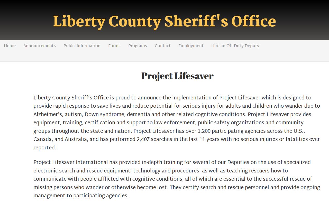 Liberty County Sheriff's Project Lifesaver program