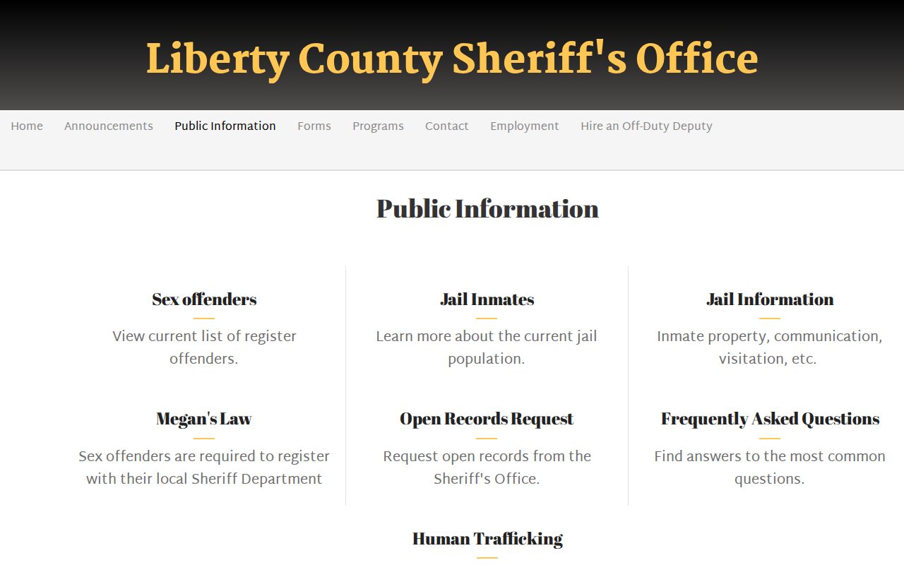 Liberty County Sheriff's Office public-information resources